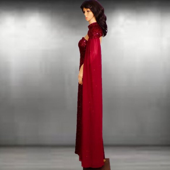 GIFFNISETI size M burgundy sequined 2-piece evening ensemble long gown + shrug - Picture 10 of 16